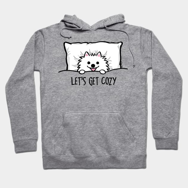 Let's Get Cozy Cute White Pomeranian Hoodie by Coffee Squirrel